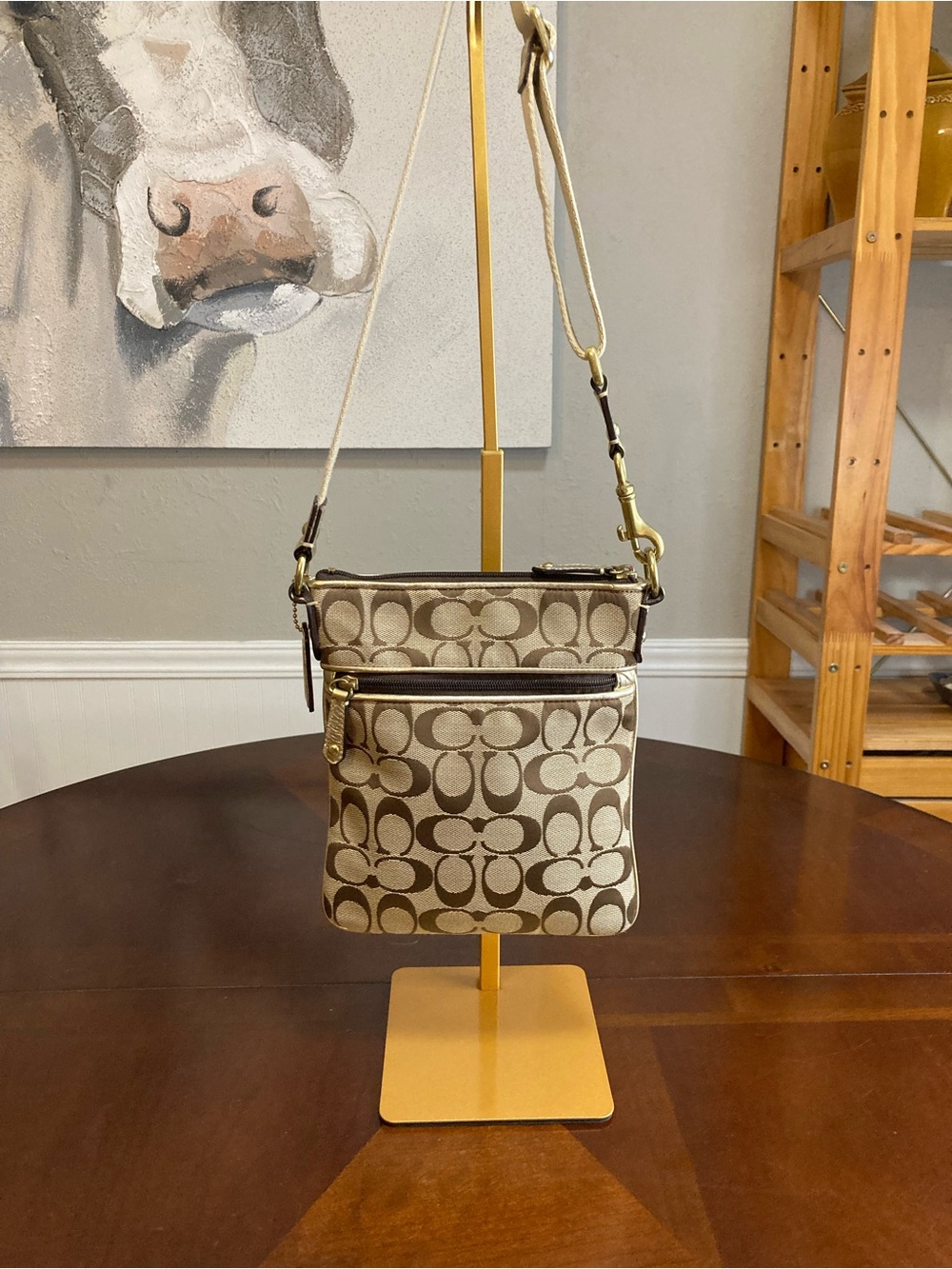 Coach Vintage Signature Canvas Crossbody Bag w/ 3D Floral Appliqué-Khaki/Yellow - Picture 3 of 14